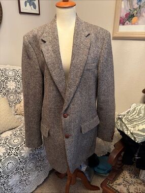 Men's Vintage Harris Tweed Herringbone Wool Sport Coat - Brown/Gray